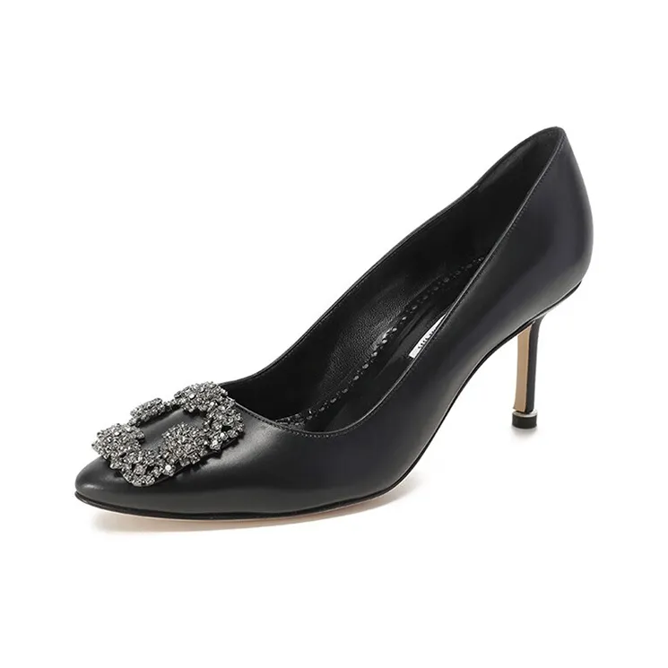 MANOLO BLAHNIK Hangisi Slim Heel High Heels 7cm Women's Black-1