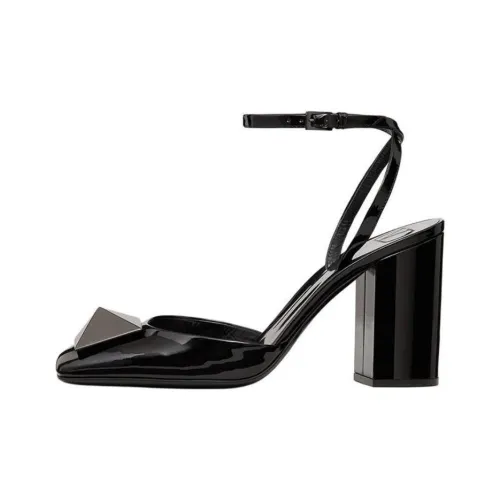 Valentino One Stud Chunky Heel High Heels 9cm Women's Black