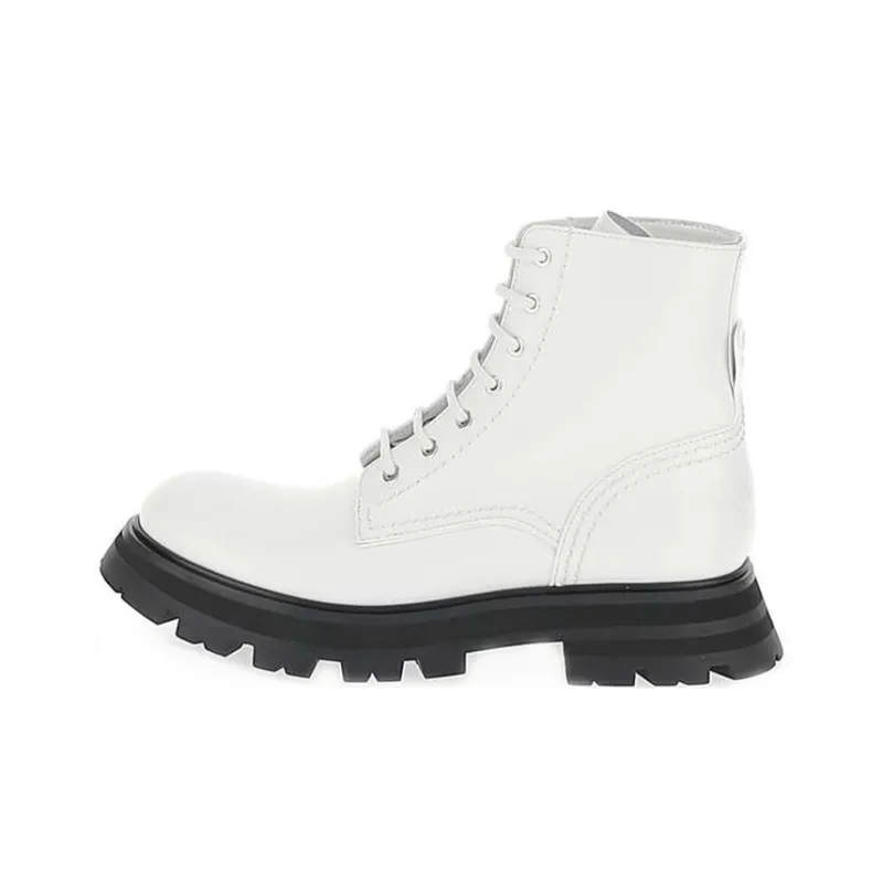 Alexander McQueen Lace Up Ankle Boot White Black Women's-0