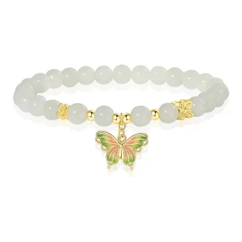 ZENGCAI New Chinese Style S925 Silver Gradient Enamel Butterfly Bracelet Pale Greenish White Jade Women's