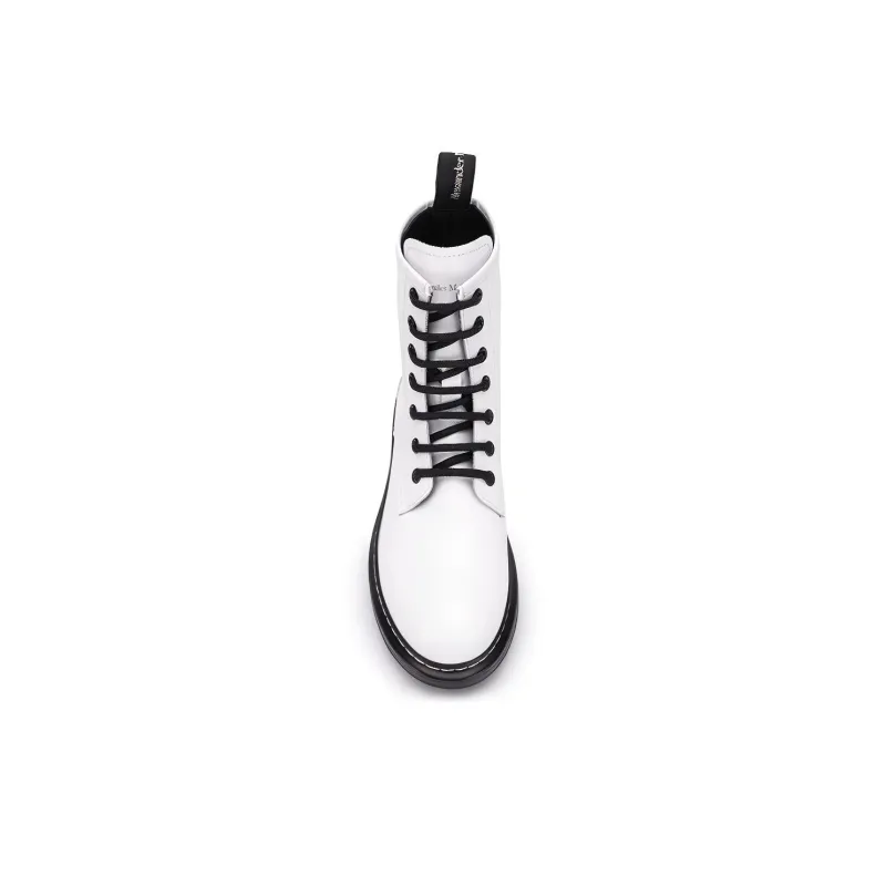 Alexander McQueen Glossed Leather Platform Ankle Boot White Black Women's-4