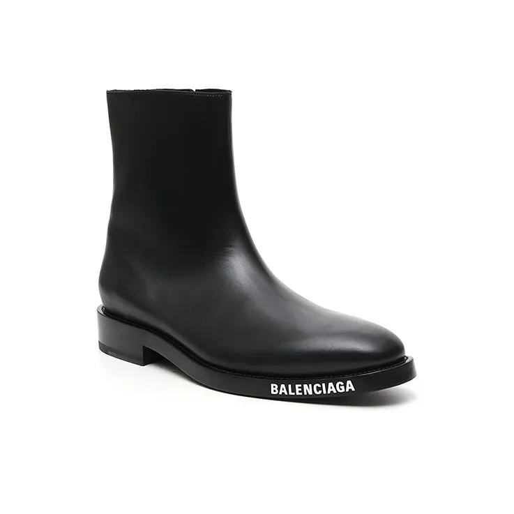 Balenciaga Leather Ankle Boot Black White Logo-2