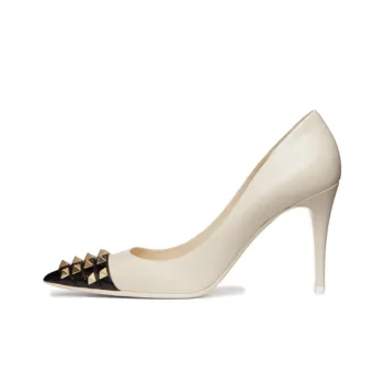 Valentino Rockstud Slim Heel High Heels 9cm Women's Beige