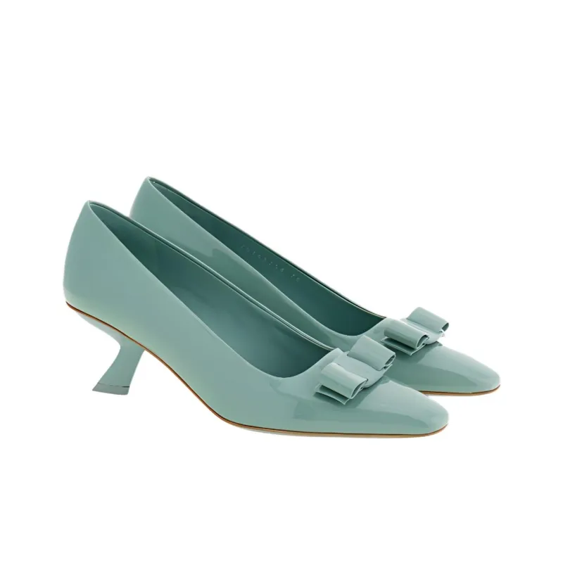 FERRAGAMO Vara Slim Heel High Heels 5.5cm Women's Light Olive Green-2