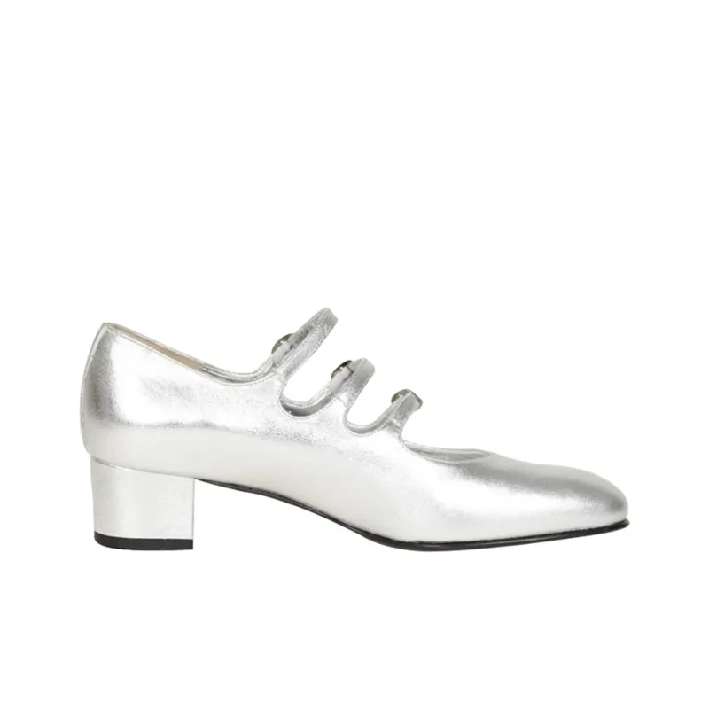 Carel Kina Collection Chunky Heel Mary Jane Shoes 4cm Women's Matte Silver-1