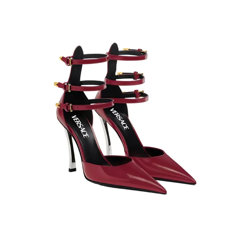 VERSACE Slim Heel High Heels 11cm Women's Burgundy-3