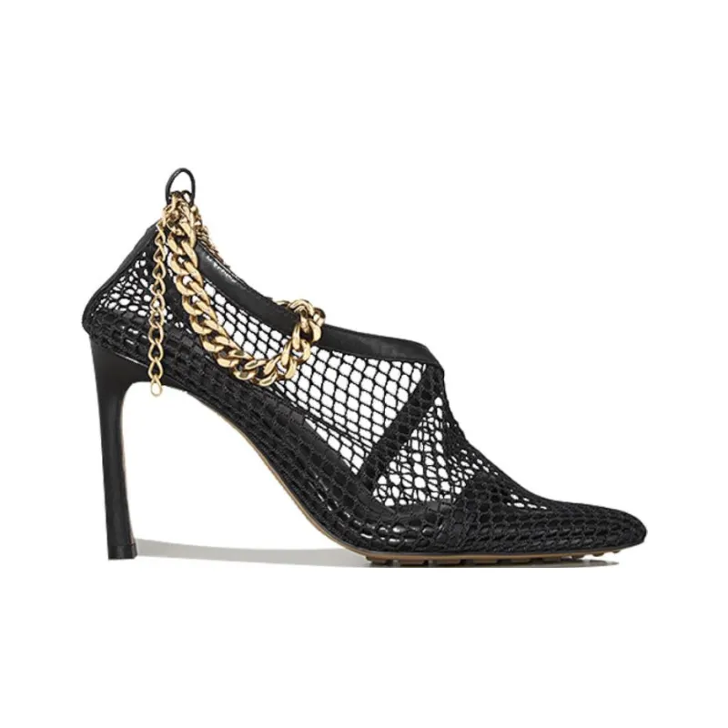 Bottega Veneta Chain Trimmed Mesh Sandals Black Gold Women's-1