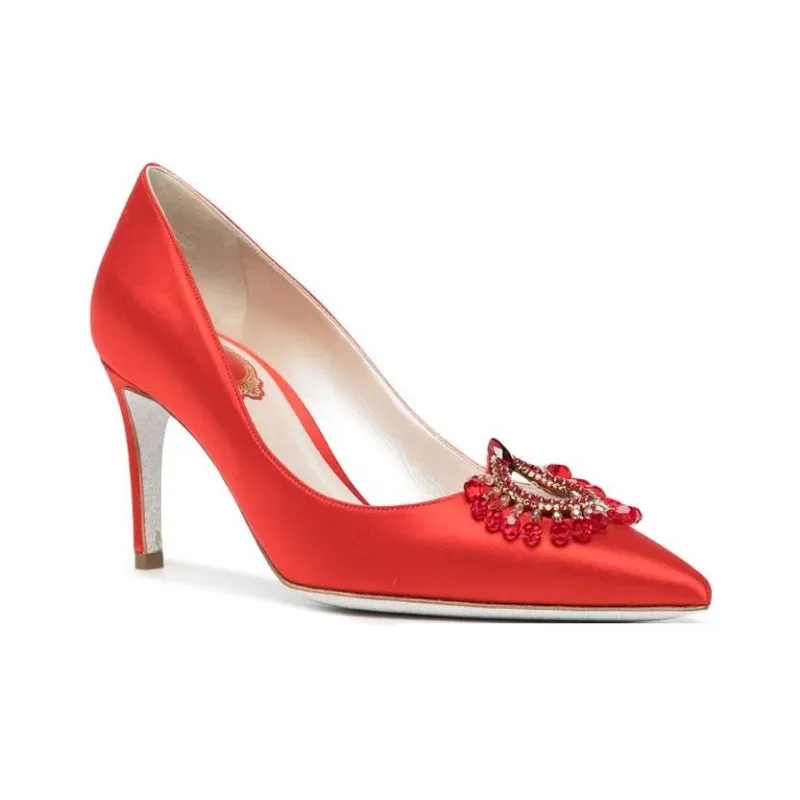 RENE CAOVILLA Chantel Slim Heel High Heels 7.5cm Women's Red-1