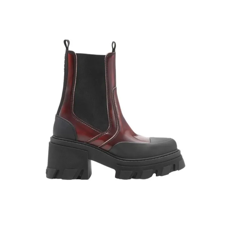 GANNI Short Chelsea Boots Women's Red Brown-1