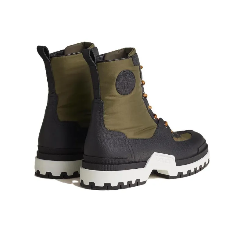 HERMES Grip Ankle Boots Men's Khaki Black-4