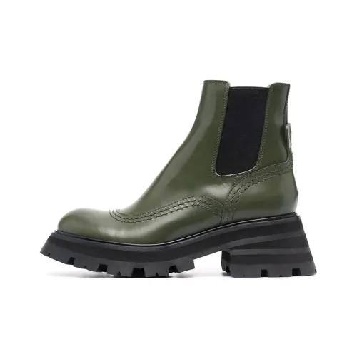 Alexander McQueen Leather Chelsea Ankle Boots 'Olive Black' Women's