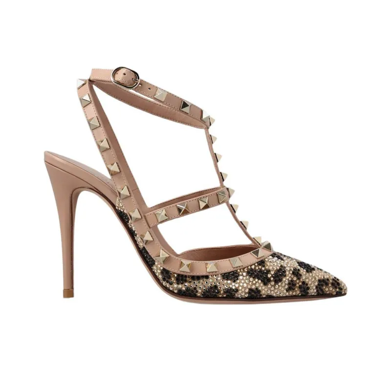 Valentino Rockstud Slim Heel High Heels 11cm Women's Umber-1