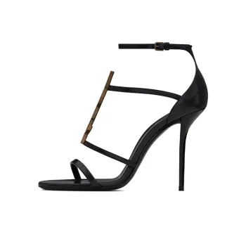 SAINT LAURENT Cassandra Sandal Heels Black Leather Women's