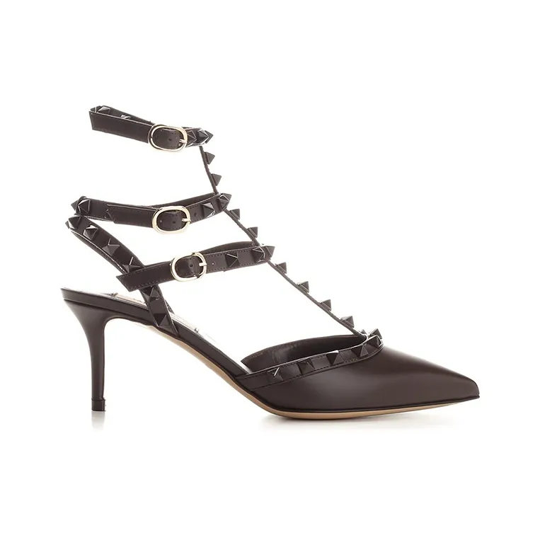 Valentino Rockstud GARAVANI Slim Heel High Heels 6cm Women's Brown-1