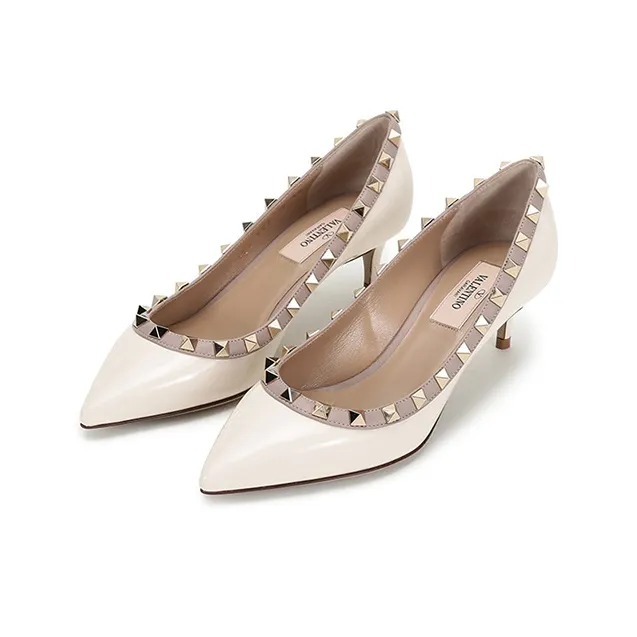 Valentino Rockstud Slim Heel High Heels 5cm Women's Light Ivory-2