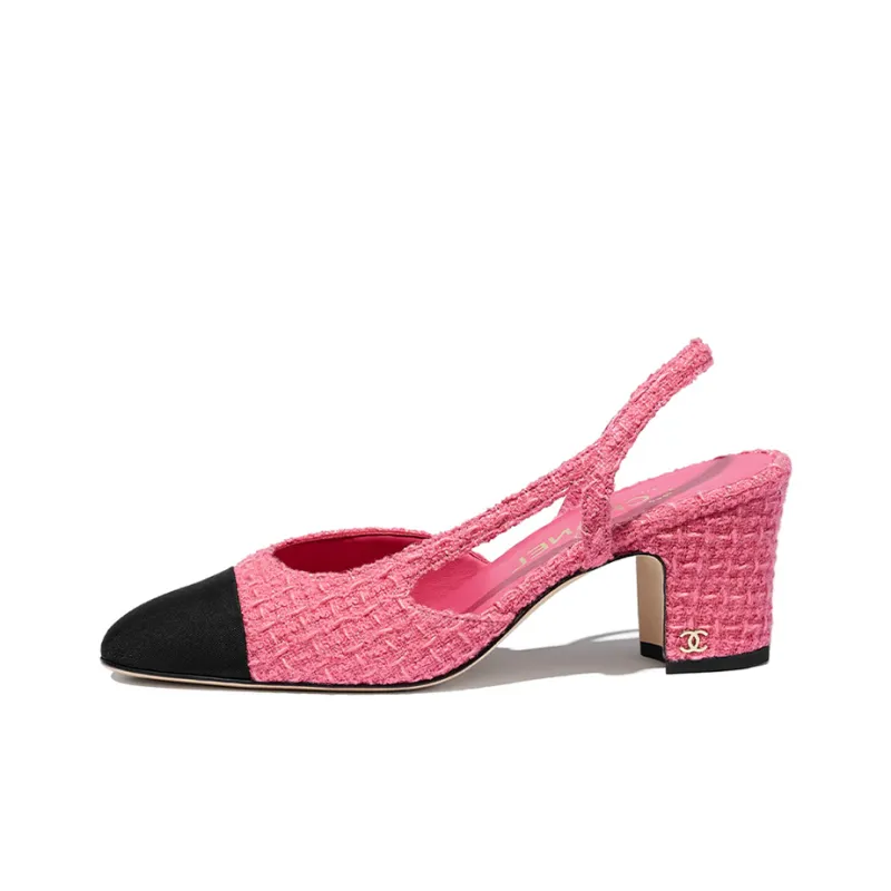 CHANEL Chunky Heel High Heels 6.5cm Women's Pink-0