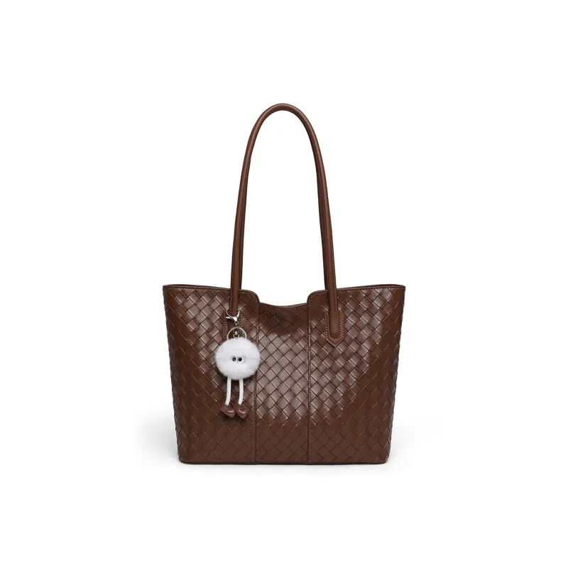 PT'SON Cow Leather Patchwork Synthetic Leather Tote Bag Shopping Bag Shoulder Bags Regular Women's Coffee-1