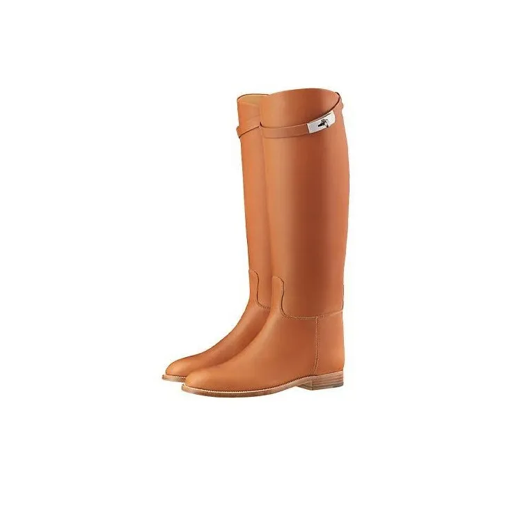 HERMES Kelly Knee high Boots Women's Brown-2