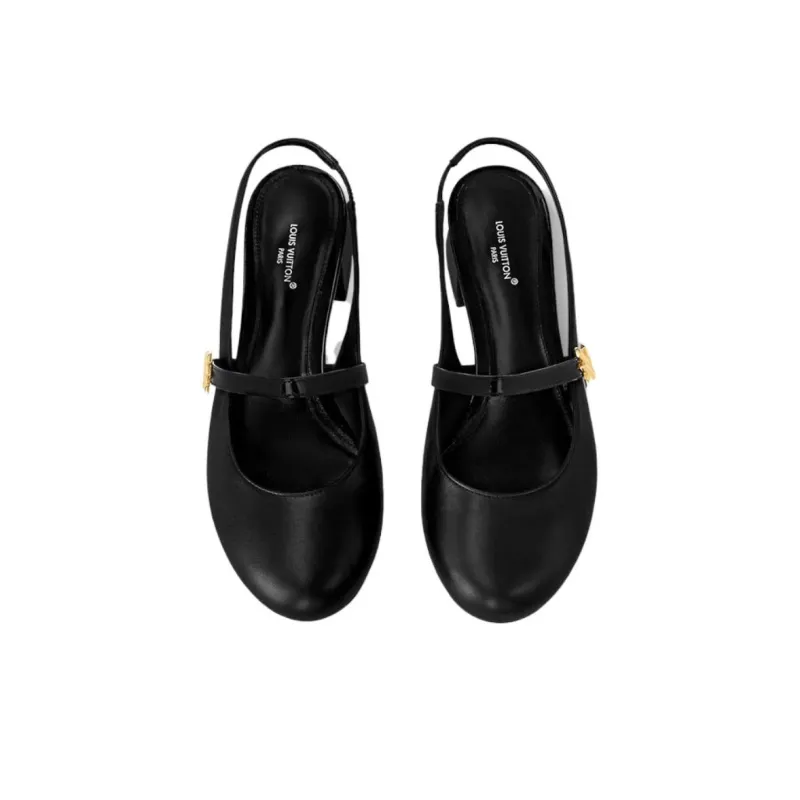 LOUIS VUITTON Romy Chunky Heel High Heels 3.5cm Women's Black-3