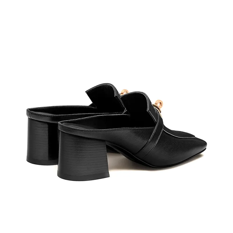HERMES Blossom Block Heel High Heels 6cm Women's Black-3