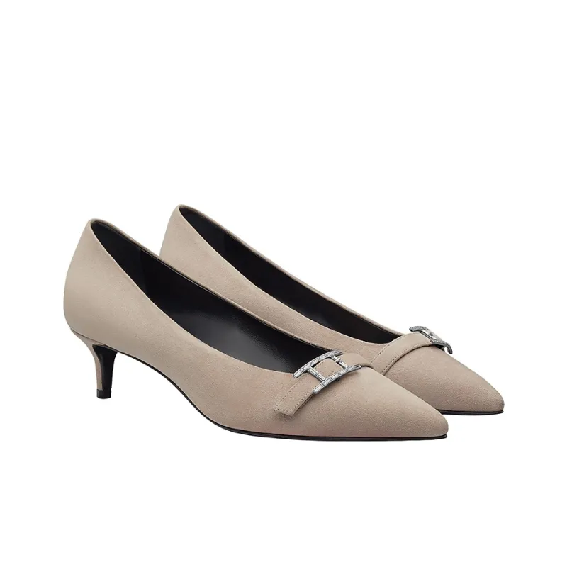 HERMES Blush Slim Heel High Heels 4cm Women's Beige-2