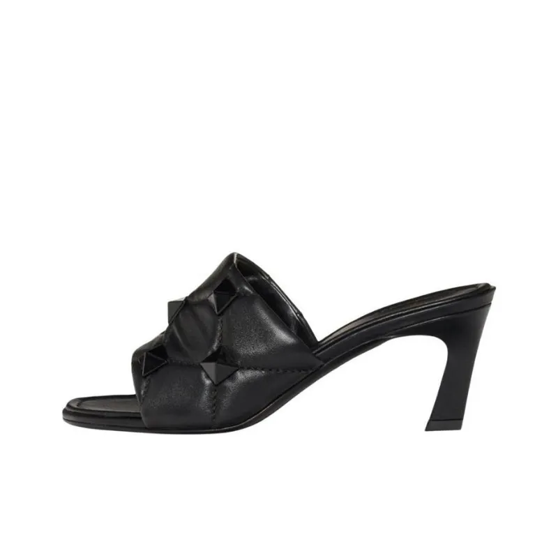 Valentino Rockstud Spool Heel Slide Slippers 6.5cm Women's Black-0