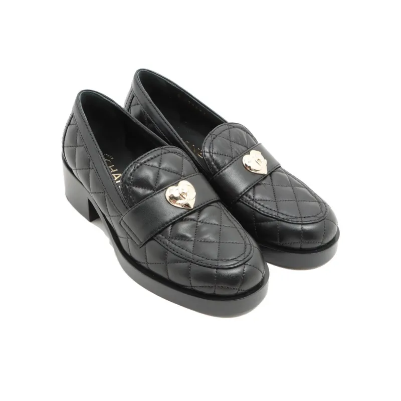 CHANEL Chunky Heel High Heels 5cm Women's Black-2
