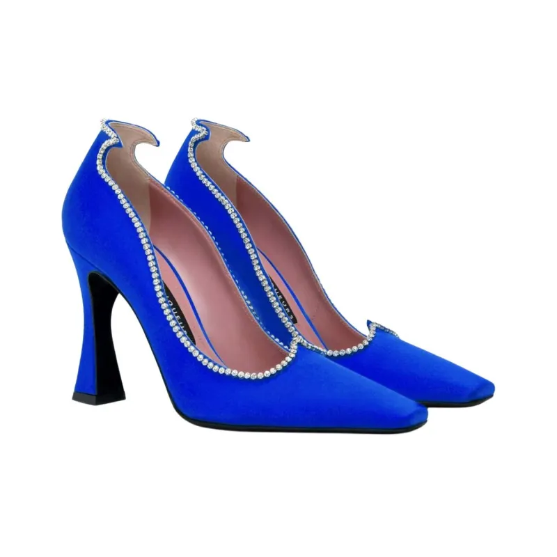 Les Petits Joueurs Taya Spool Heel High Heels 10cm Women's Royal Blue-2