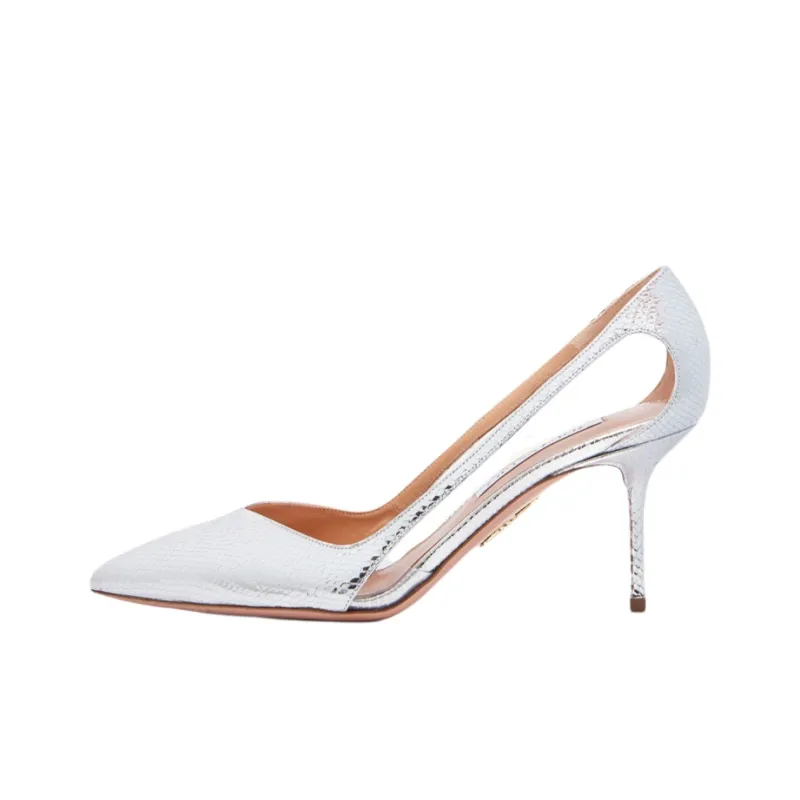 AQUAZZURA Paris Nights Pump 75 Slim Heel High Heels 7.5cm Women's Silver-0
