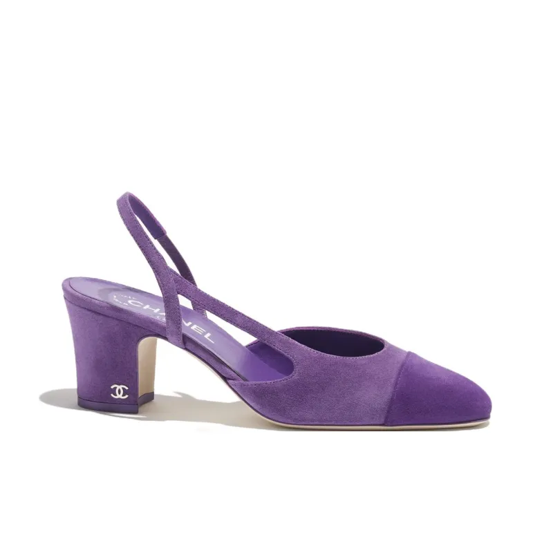 CHANEL Chunky Heel High Heels 6.5cm Women's Purple-1