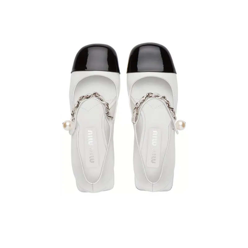 MIU MIU Chain Pearl Strap Pumps-4