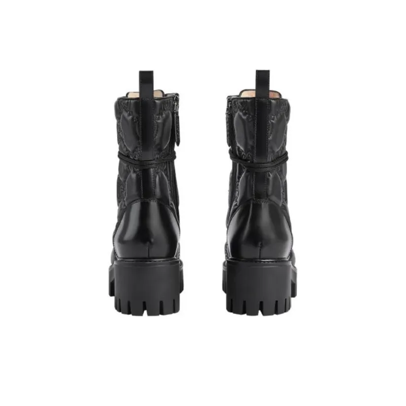 GUCCI Women's Gg Matelassé Lace Up Boot 'Black' Women's-3