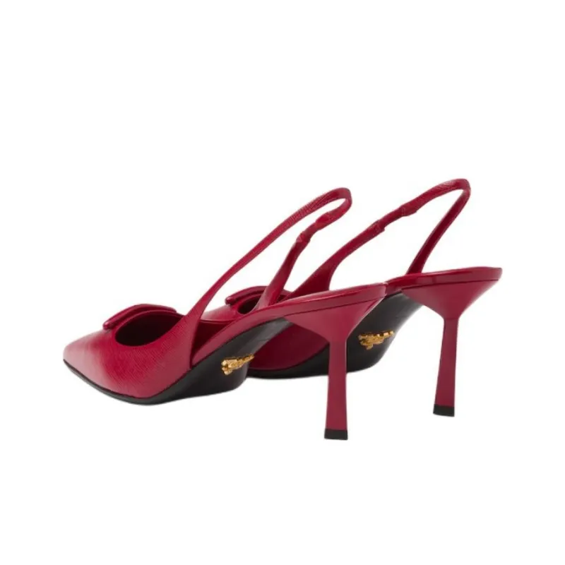PRADA Triangle-logo Leather Slingback Pumps-3
