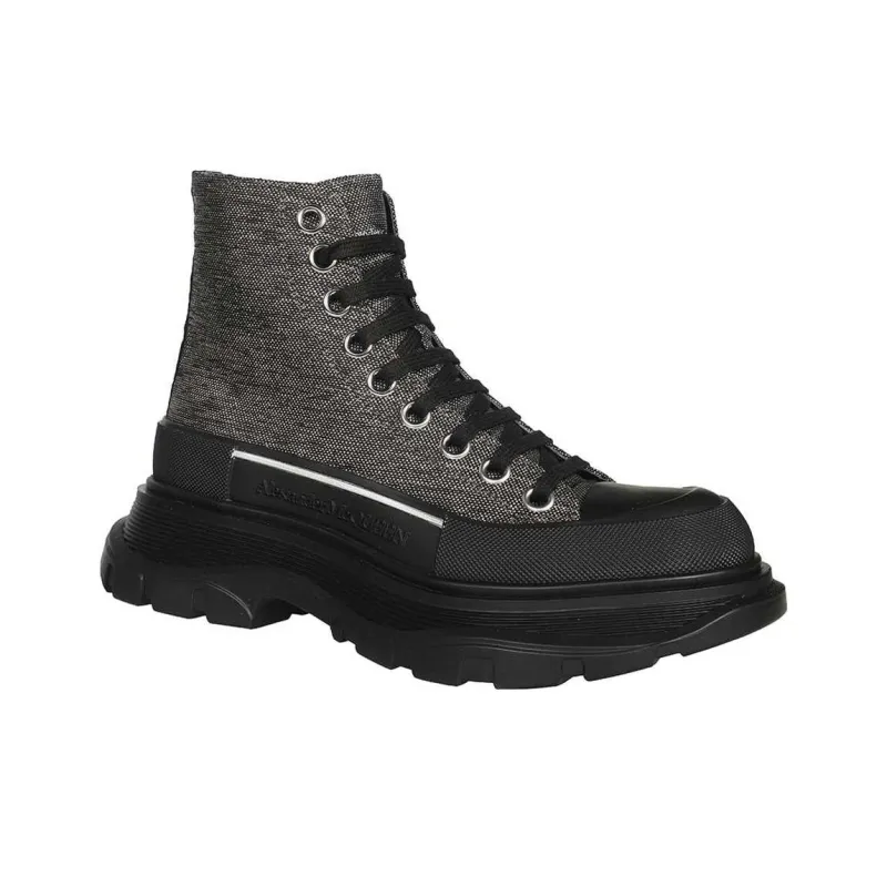 Alexander McQueen Tread Slick Lace Up Boot Black Silver Women's-2