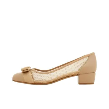 FERRAGAMO Vara Chunky Heel High Heels 3cm Women's Apricot