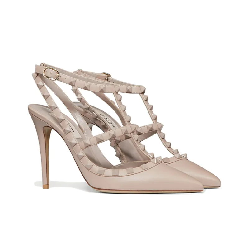 Valentino Rockstud Slim Heel High Heels 10cm Women's Pink-1