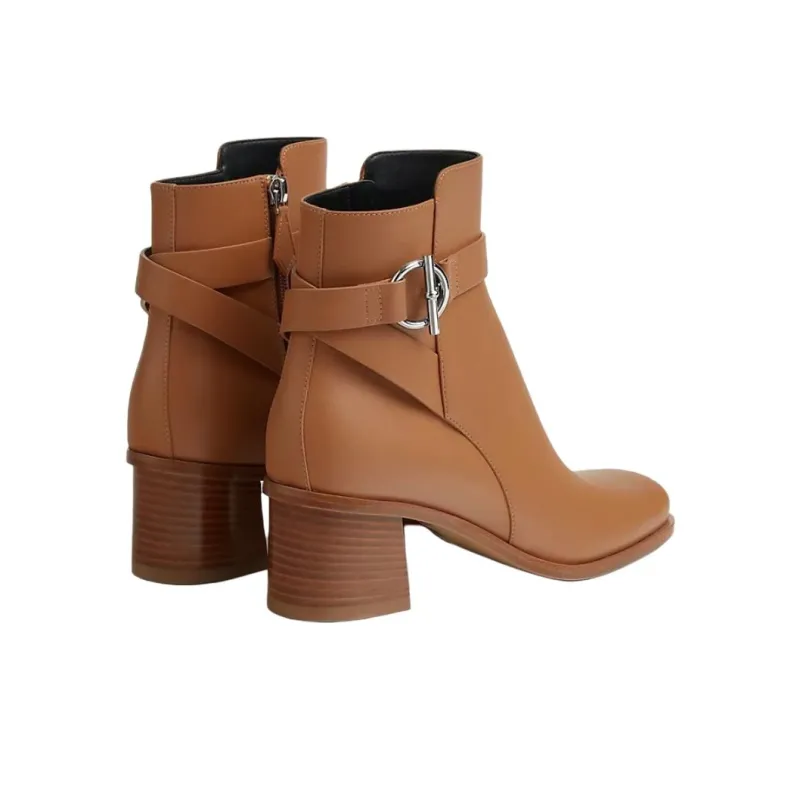 HERMES Jill Ankle Boots 6cm Women's Brown-3