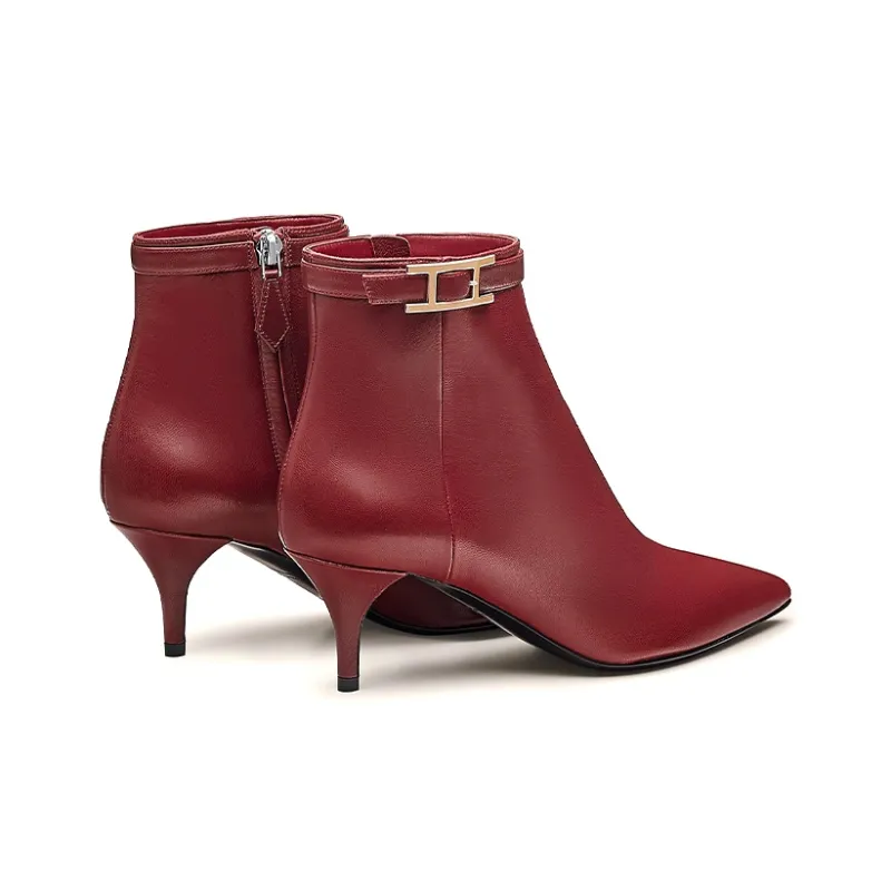 HERMES Blanche Ankle Boots Women's Sanglia Red Ancora Red-4