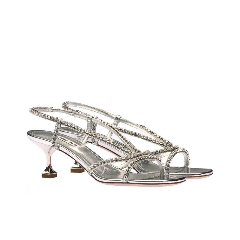 MIU MIU Flared Heel High Heels 5.5cm Women's Silver-2