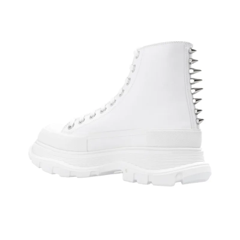 Alexander McQueen Studded Tread Slick Boot White Silver Women's-4
