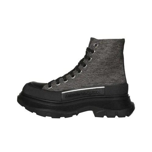 Alexander McQueen Tread Slick Lace Up Boot Black Silver Women's