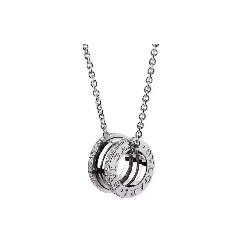 BVLGARI B.Zero1 Series 18K White Gold Outer Ring With Rhinestone Embellishment Necklaces Unisex White Gold Three Rings-0