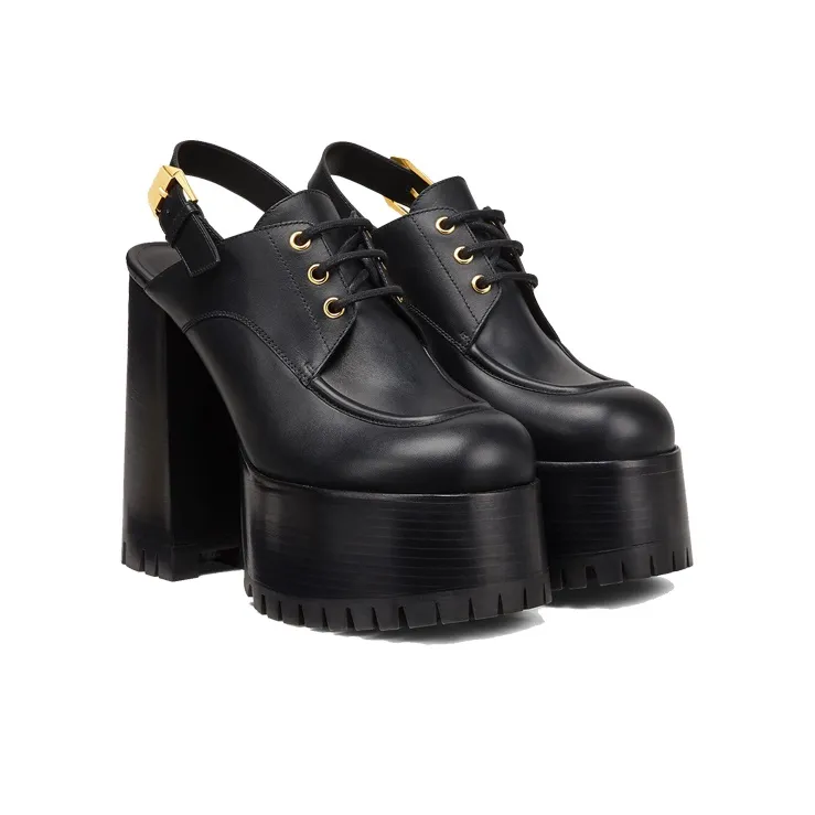 FANSIZHE Medusa Juno Block Heel High Heels Women's Black-2