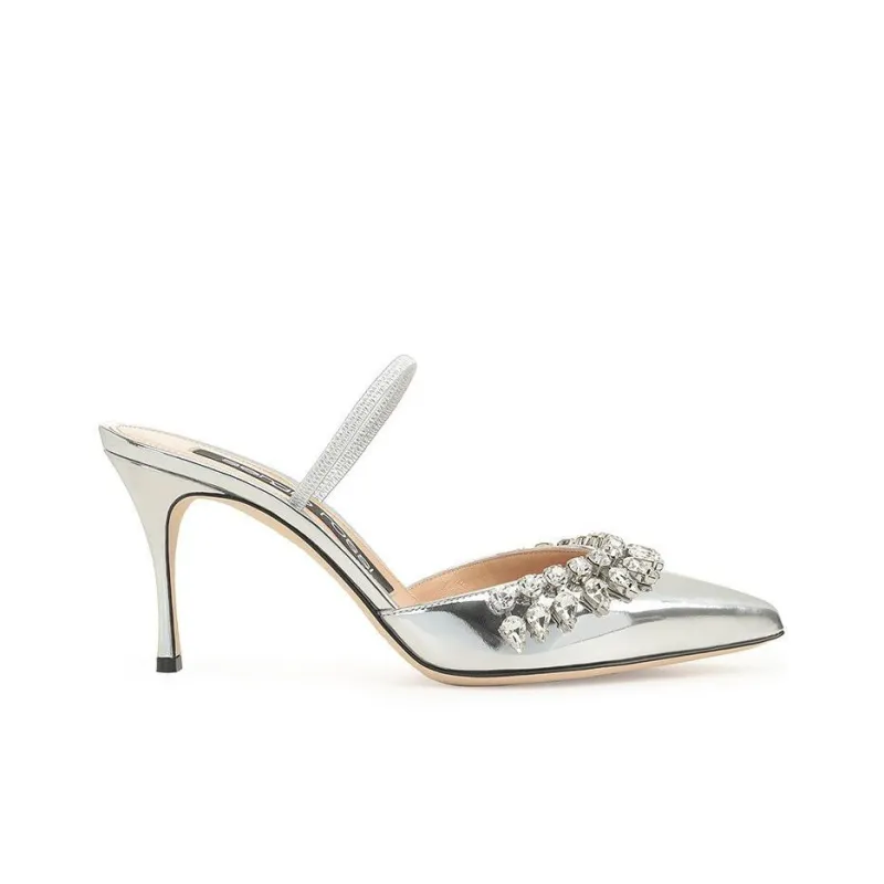 SERGIO ROSSI Godiva Slim Heel Stylish Sandal Women's Silver-1