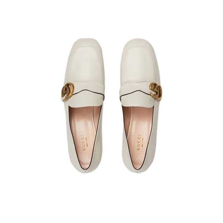 GUCCI Double G Block Heel High Heels Women's White-2