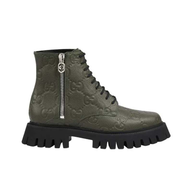 GUCCI Leather Ankle Boot 'GG Monogram Dark Vintage Olive'-1