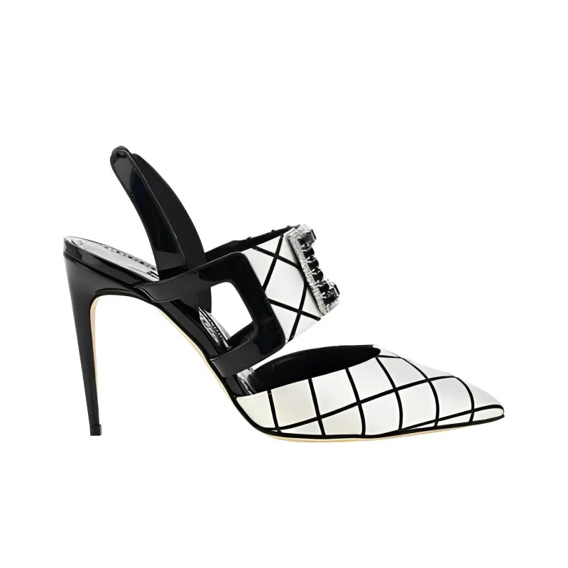 MANOLO BLAHNIK Bimi Slim Heel High Heels Women's Black White-1