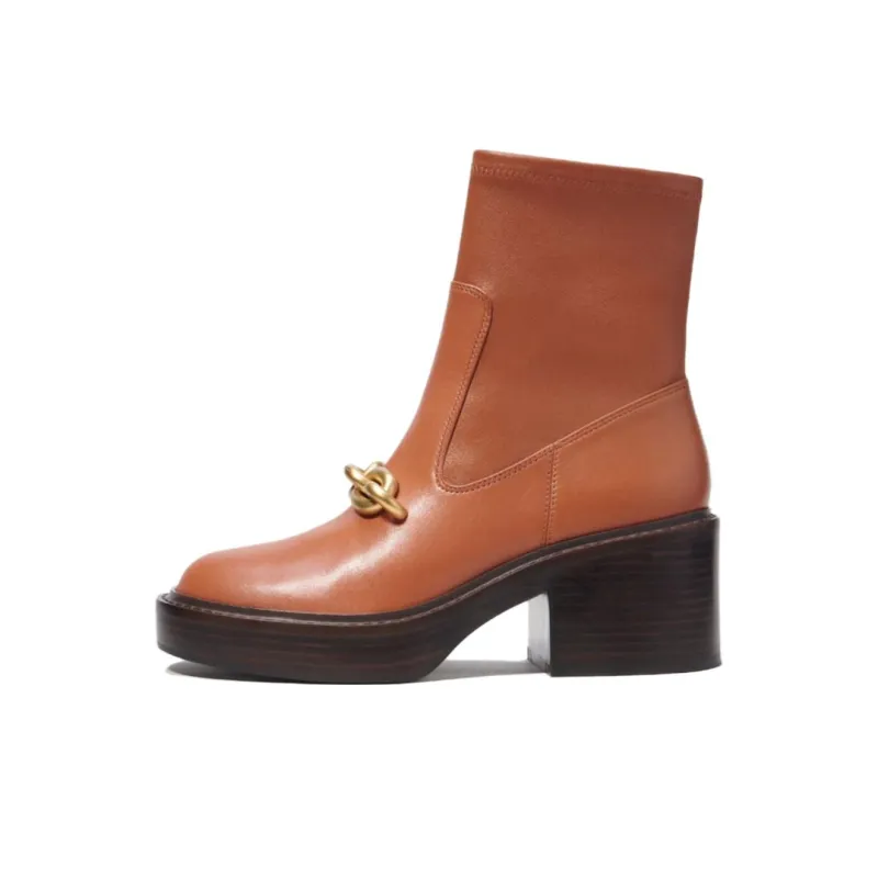 COACH 75mm Chain-link Detailing Leather Boots-0