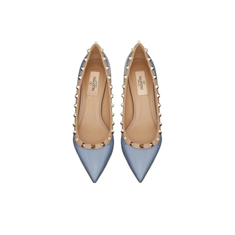 Valentino Rockstud Slim Heel High Heels 5cm Women's Blue-3