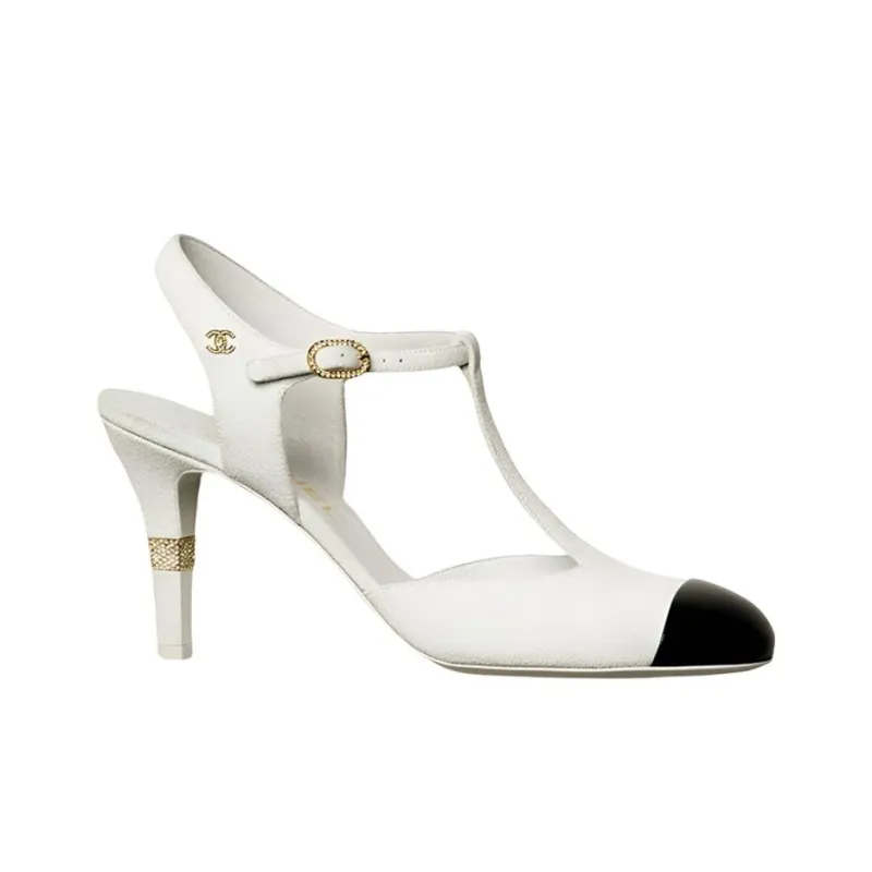 CHANEL Cone Heel High Heels Women's White-1